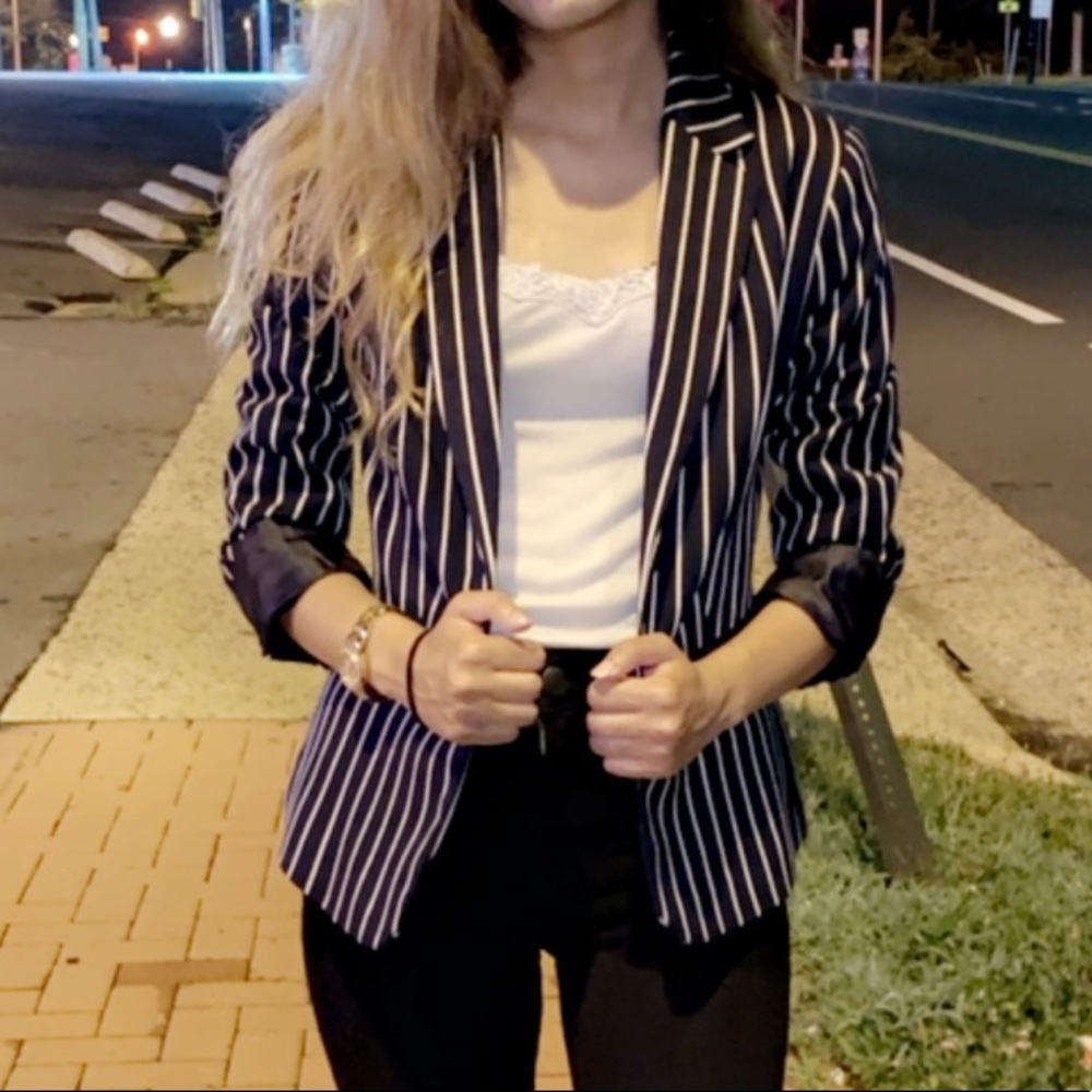 Navy blue and white stripe blazer